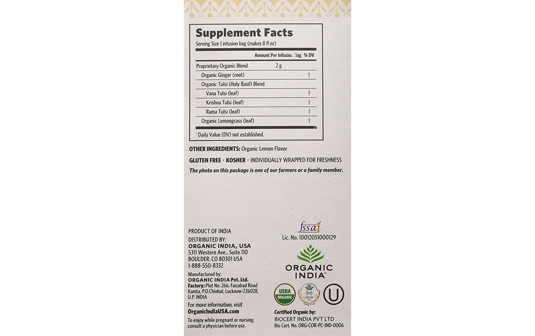 Organic India Tulsi Holy Basil Lemon Ginger   Box  36 grams